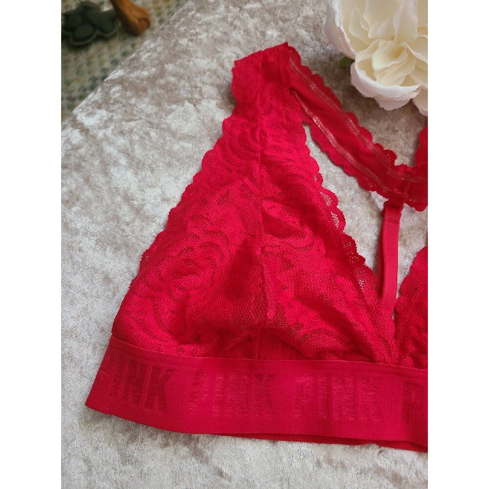 VS PINK Lace Bralette Red Size Large New - Picture 2 of 5